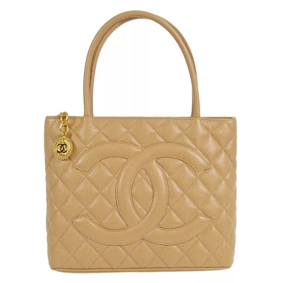 Chanel Beige Calfskin Medallion Tote Handbag - Picture 1 of 9